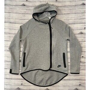 NIKE Womens Tech Fleece Asymmetric Hoodie Sz S Gray Sweater Full Zip 669613-063